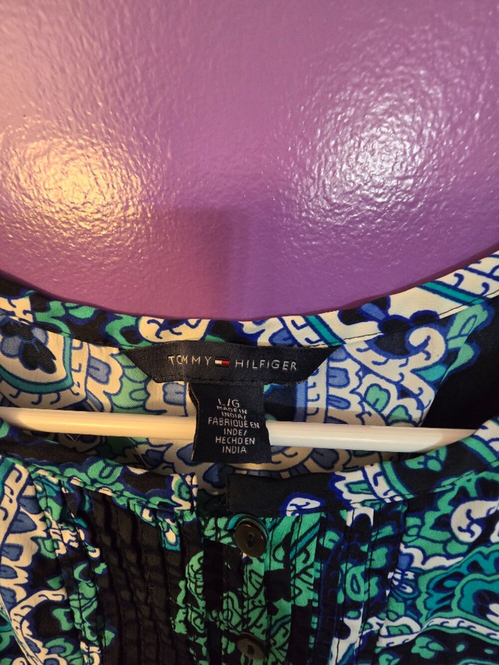 Tommy Hilfiger Paisley Pintuck Pleated Cap Sleeve Blouse Green Blue image 2